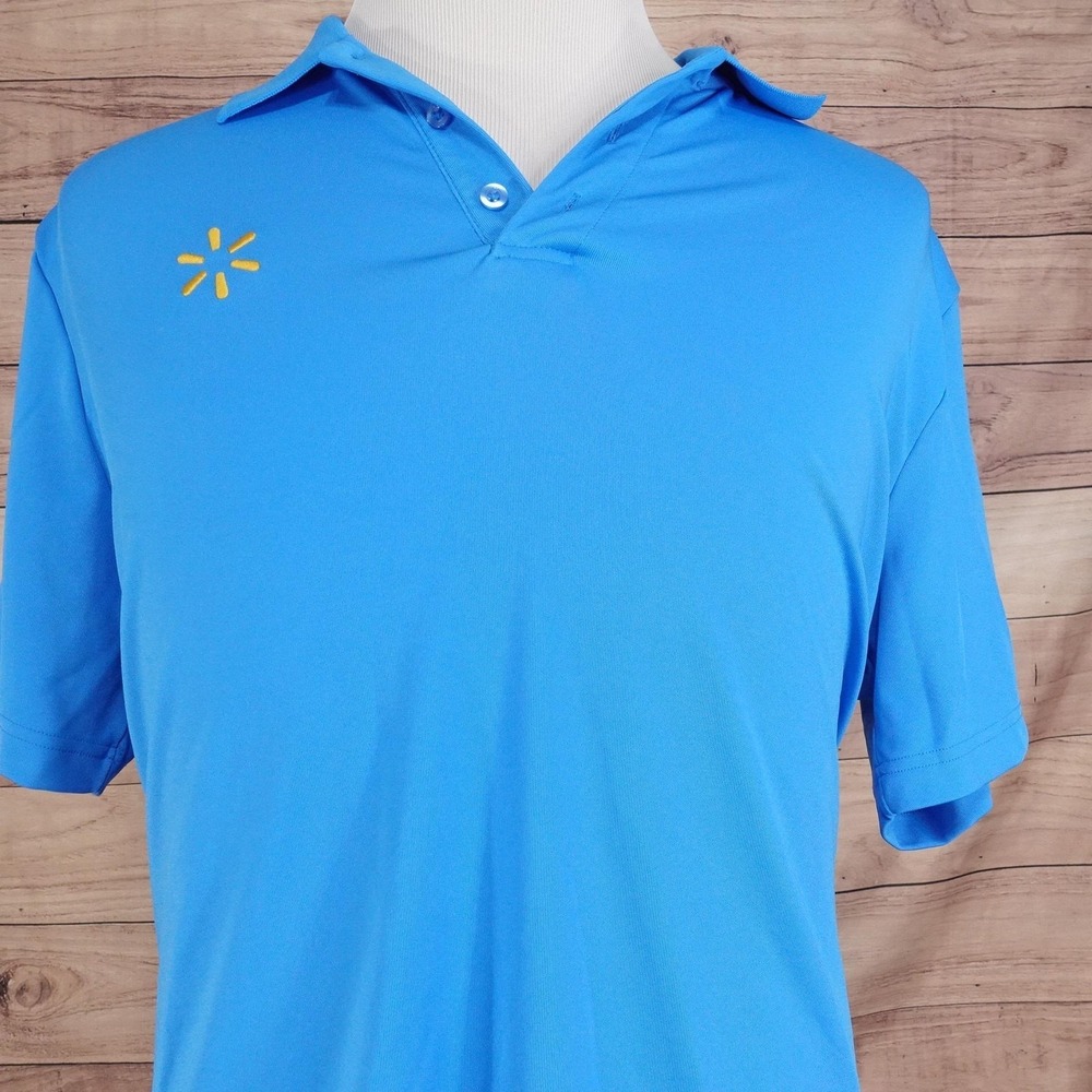 Walmart Polo Shirt Mens L Blue Polyester Spandex Stretch Workwear Logo